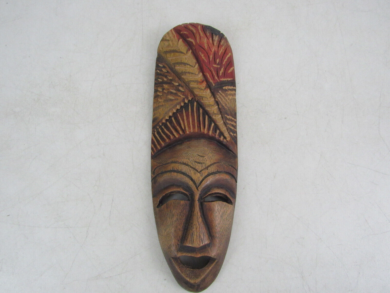 African? Hand Carved Wooden Folk Art Tribal Mask Wall Decor 11 3/4