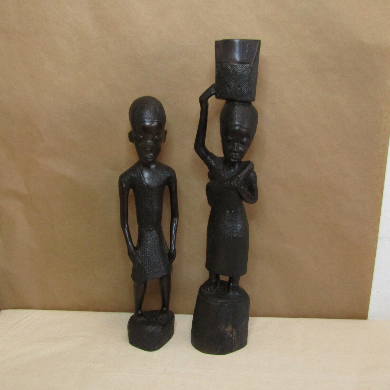Vtg African Art Hand Carved Hardwood Tribal Man Woman & Child Daily Life MP226
