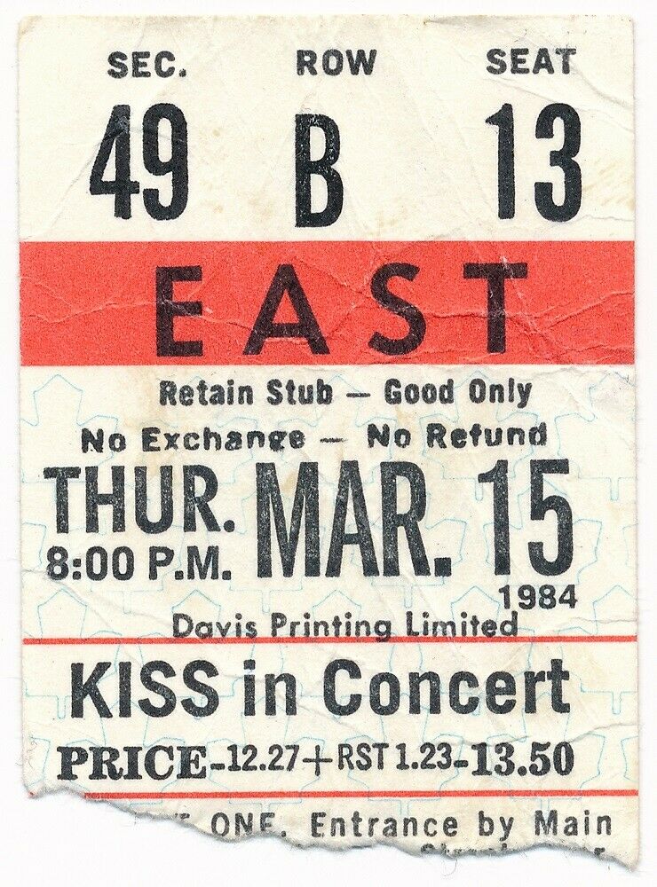 Kiss (rock Band) Gene Simmons 1984 Vintage Concert Ticket Stub - Toronto Ontario