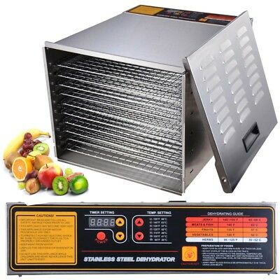 Commercial Food Dehydrator 10 Tray Stainless Steel  55L Fruit Meat Jerky Dryer