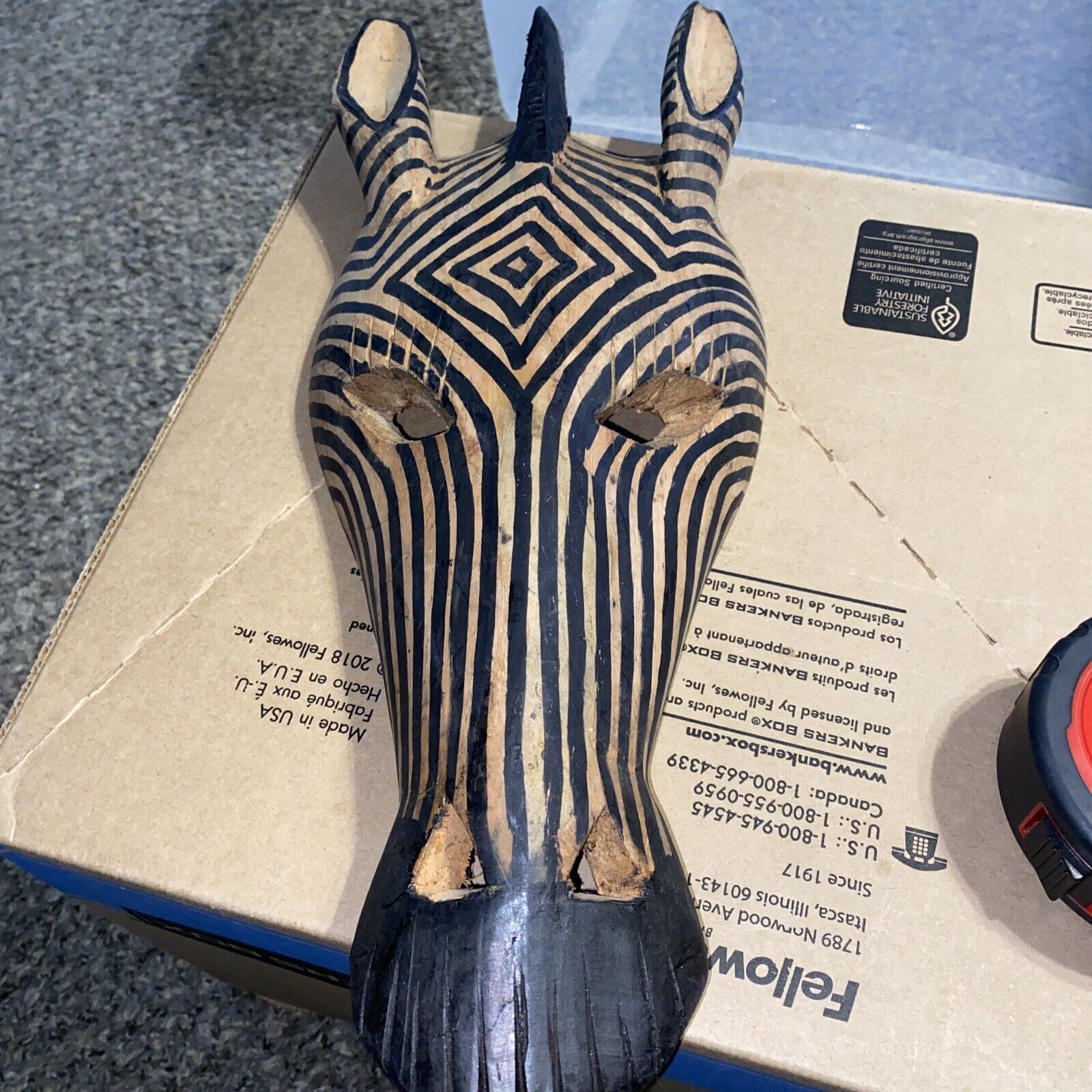 Wooden African Zebra Wall Mask, 15 Inches Tall. Hand Carved. Plaque