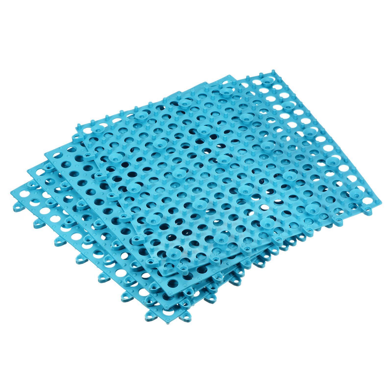 4pcs Interlocking Cushion 11.8" Plastic Blue Non-slip Drain Mat With Suction Cup