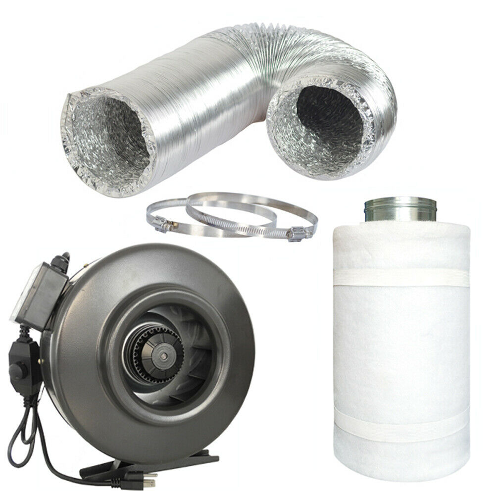 4" 6" 8" 10" 12" Inch Inline Fan W/ Speed Controller Carbon Filter Ducting Combo